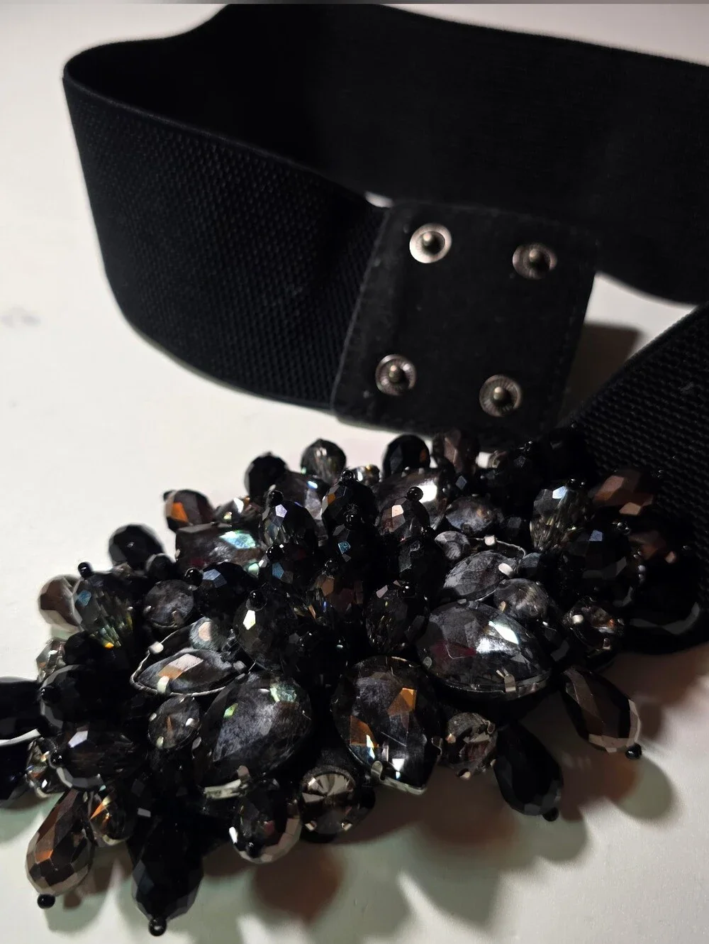 Black Jeweled Elastic Waist Belt - Unbranded